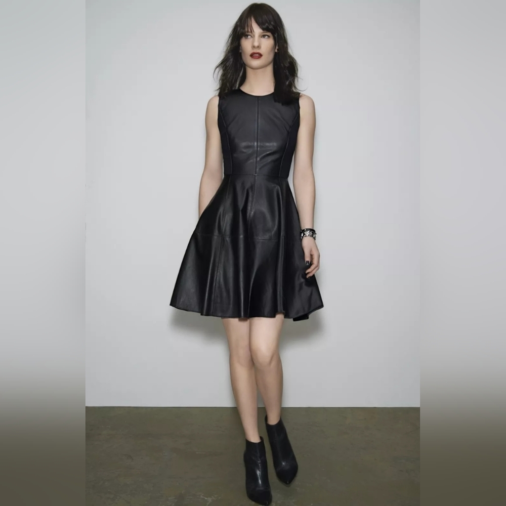 Halogen Real Leather Skater Skirt Fit Flare Dress